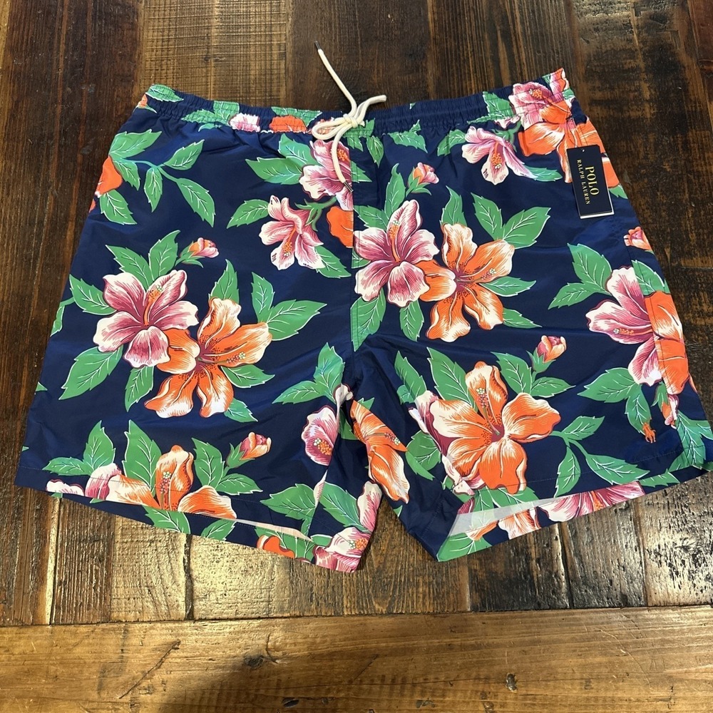 Polo Ralph Lauren Mens Floral‎ Hibiscus Swim Trunks Navy Multi 3XB New With Tags